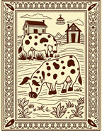 Brown Cow Farmhouse Landscape Scenic Rug
