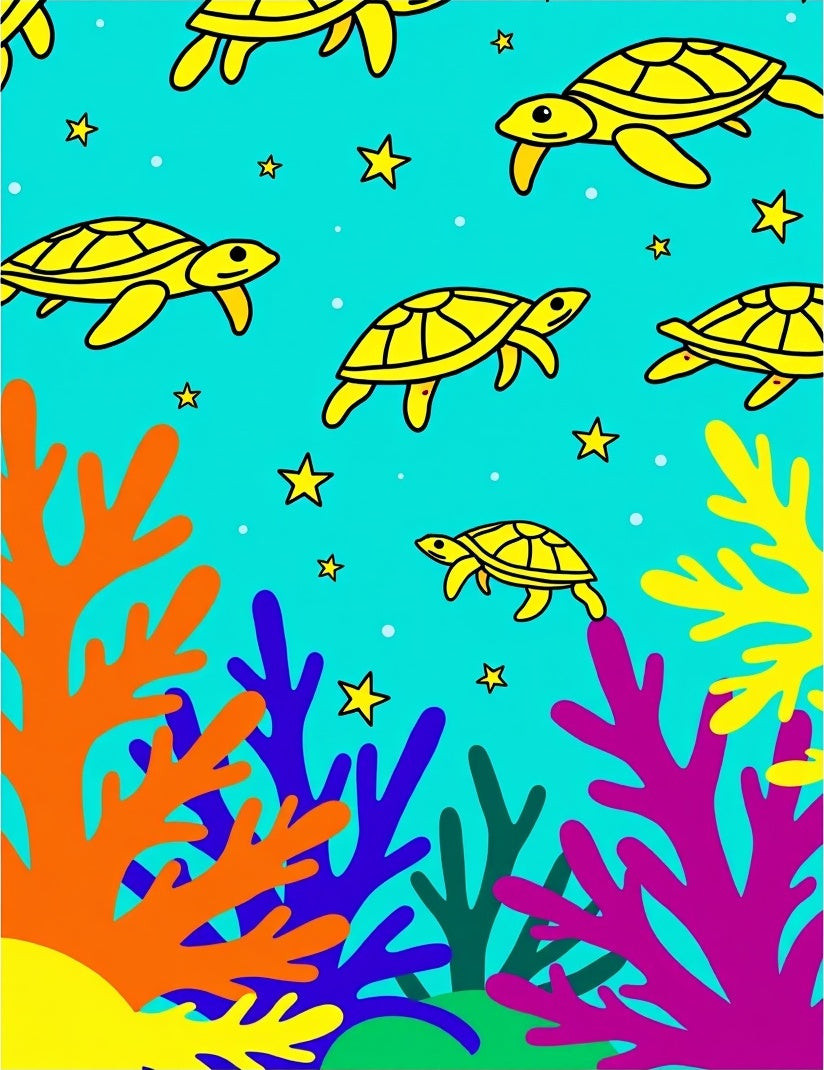 Colorful Ocean Turtle Coral Scene Rug