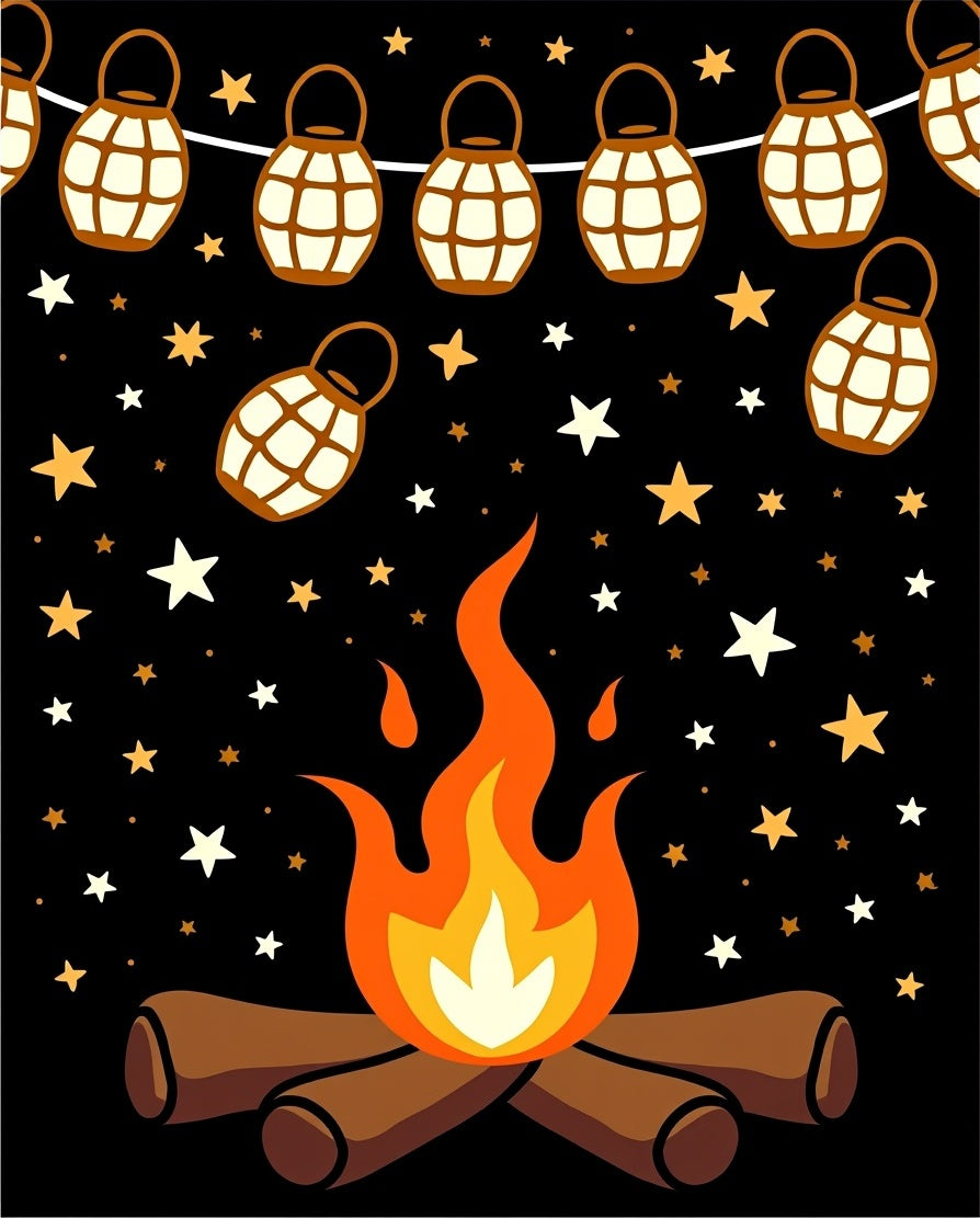 Campfire Night Lanterns Stars Rug