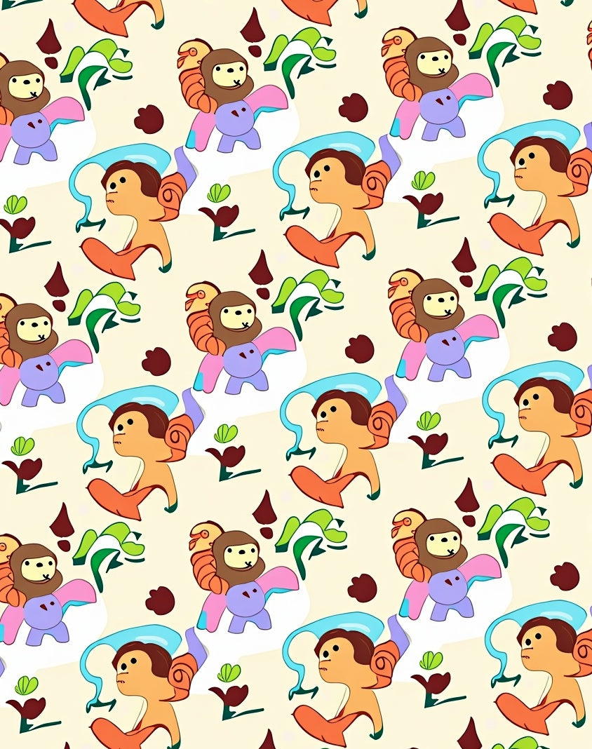 Playful Cartoon Figures In Soft Colors Rug