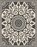 Cream and Black Floral Mandala Rug