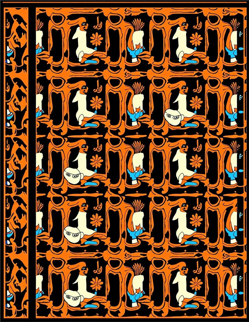 Orange Black Whimsical Animal Garden Rug