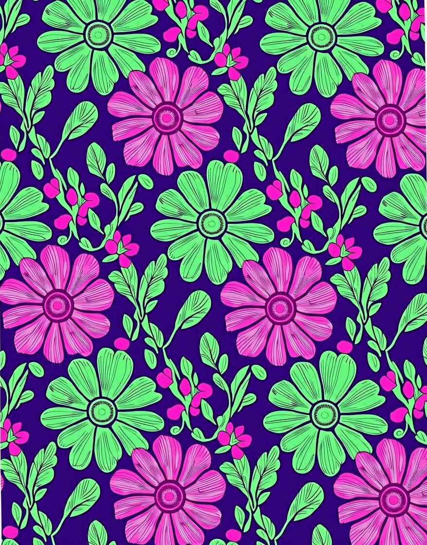 Bold Magenta Green Floral Vines Rug