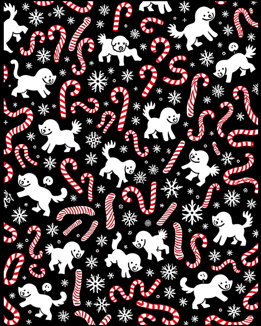 Sweet White Puppy Candy Cane Snowflakes Rug