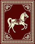 Burgundy Horse Decorative Border Rug