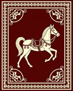 Burgundy Horse Decorative Border Rug