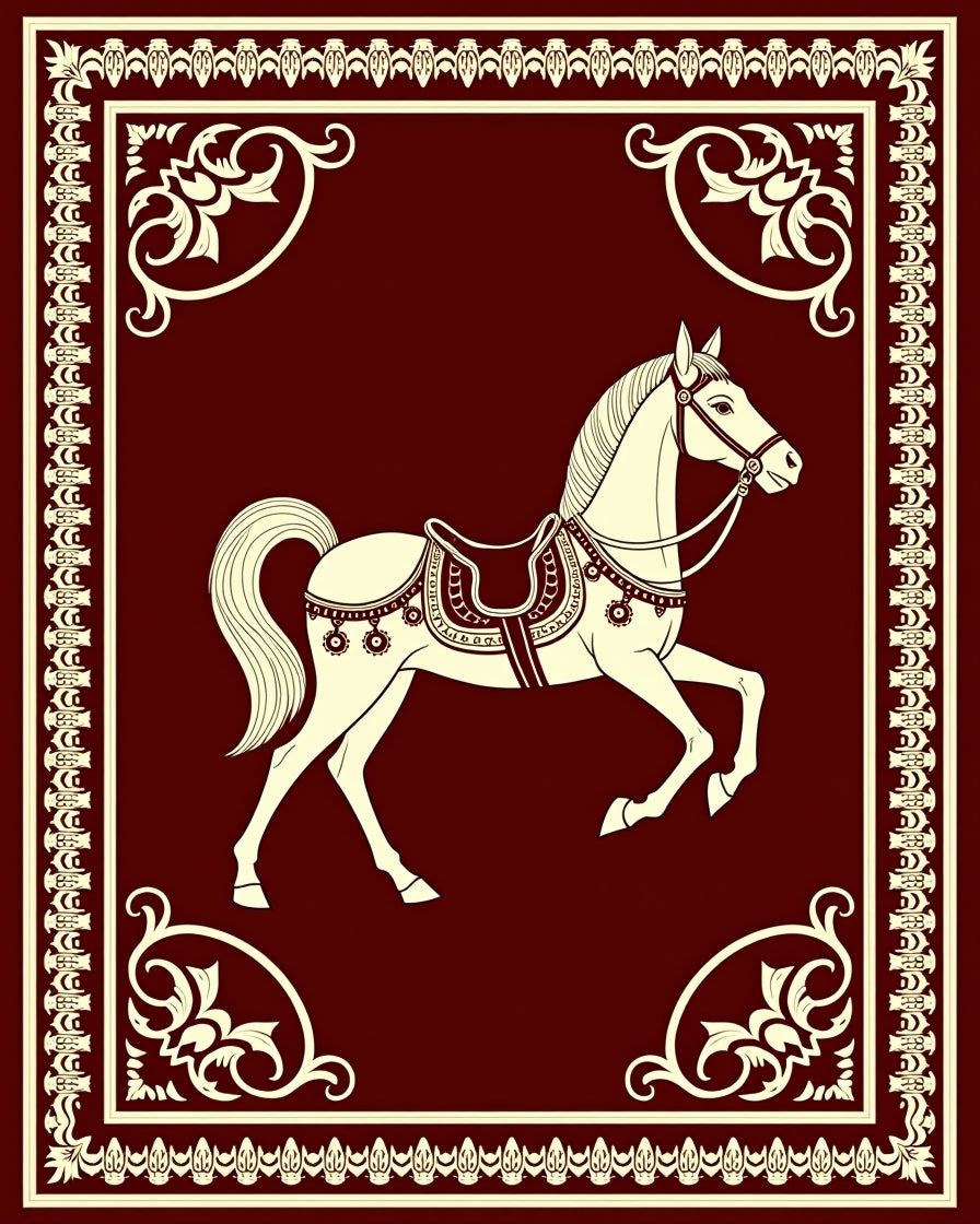 Burgundy Horse Decorative Border Rug