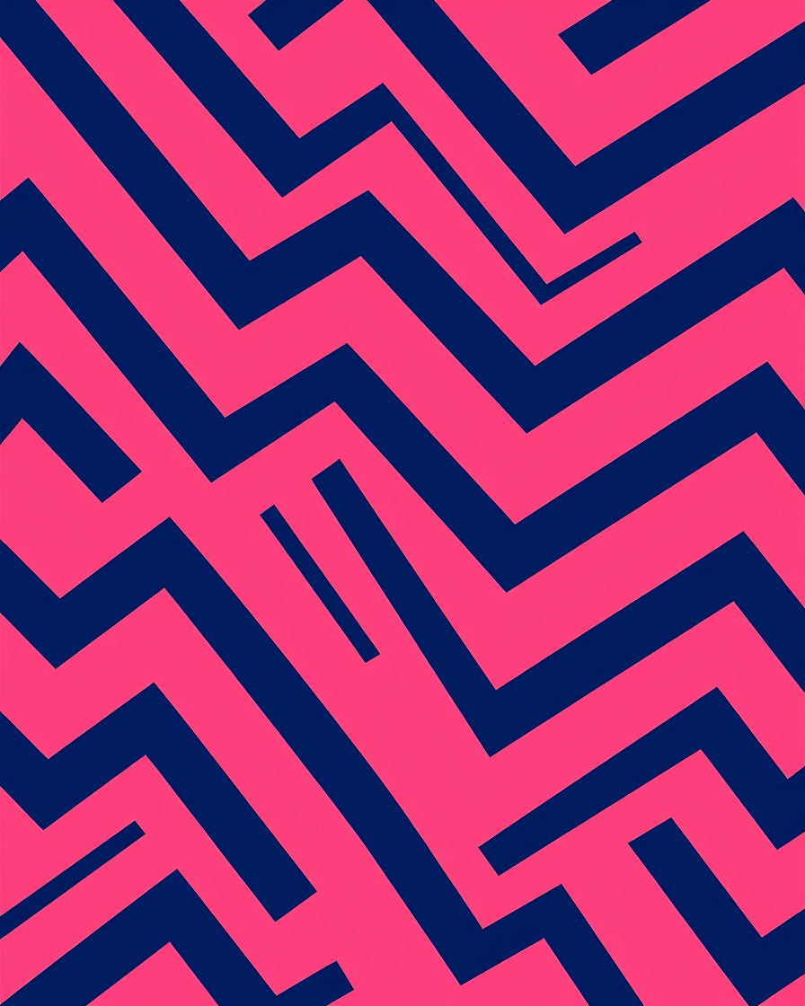 Bold Pink Navy Zigzag Geometric Abstraction Rug