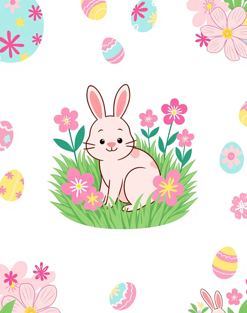Whimsical Easter Bunny Floral Meadow Rug
