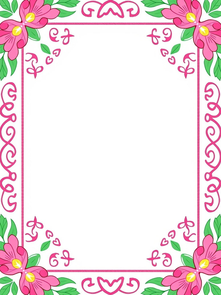 Whimsical Pink Floral Border Medallions Rug