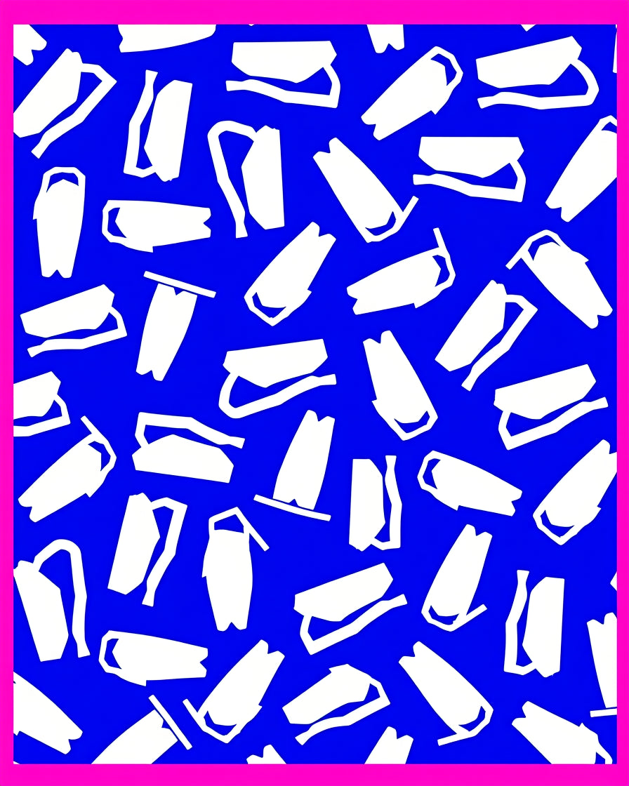 Bold White Abstract Shapes Electric Blue Rug