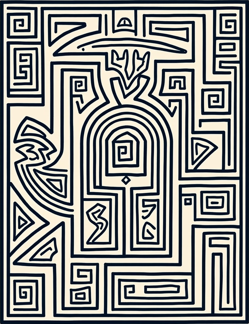 Abstract Black Ivory Maze Artwork Rug