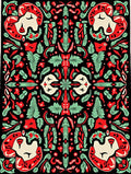 Black Red Green Folk Faces Ferns Rug