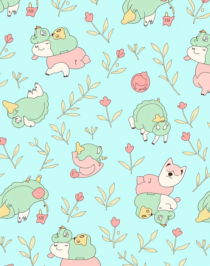 Cute Cartoon Animal Floral Meadow Rug