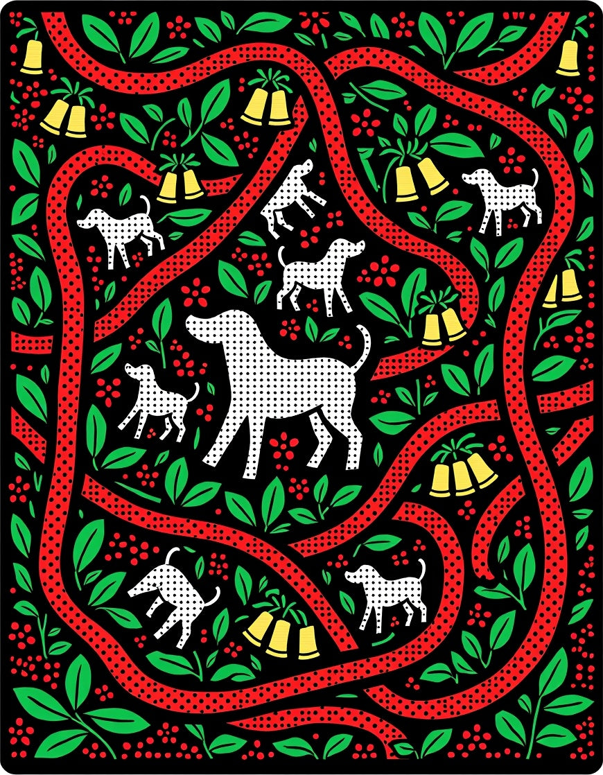 Whimsical White Dogs Green Boughs Rug