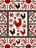 Folk Art Roosters Floral Border Rug