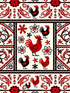 Folk Art Roosters Floral Border Rug