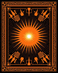 Radiant Orange Sunburst Ornate Border Rug
