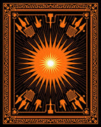 Radiant Orange Sunburst Ornate Border Rug