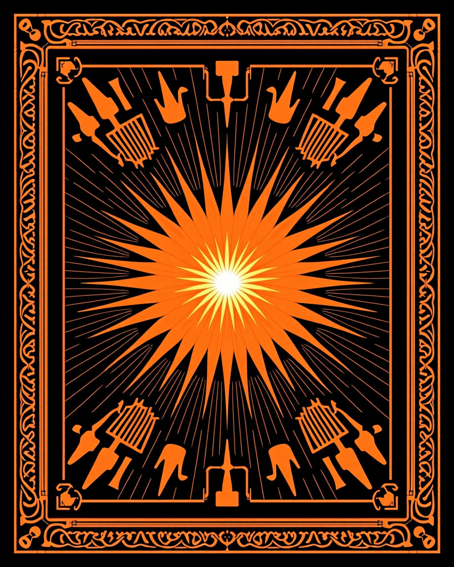 Radiant Orange Sunburst Ornate Border Rug