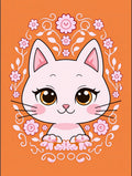 Cute Pink Cat Floral Orange Round Rug