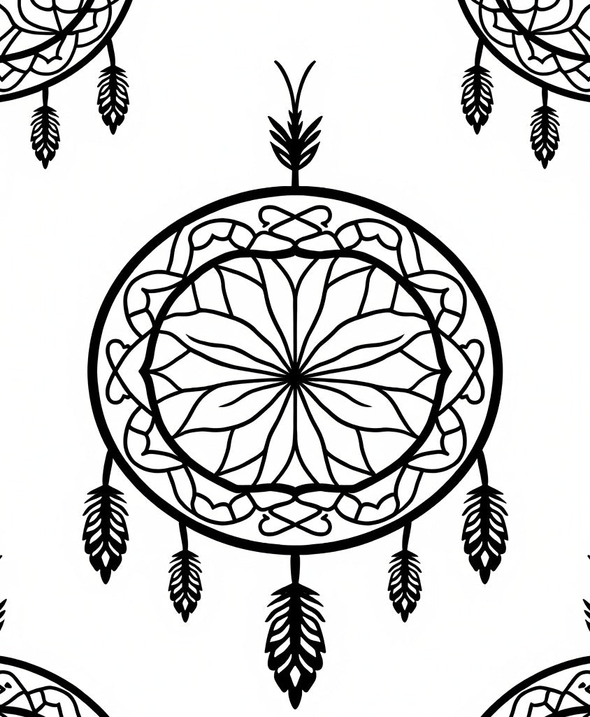 Black Dreamcatcher Feather Mandala Rug