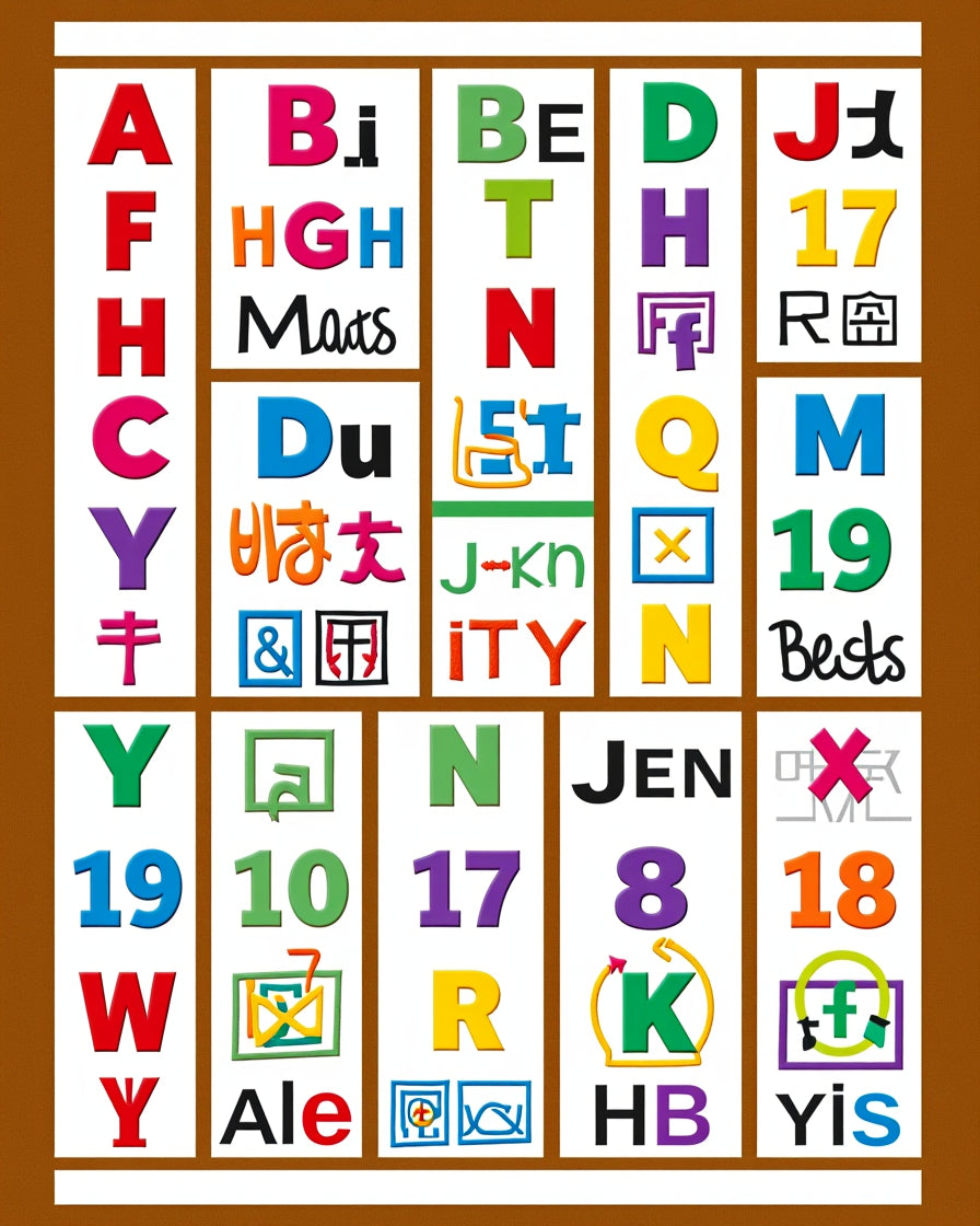 Multicolor Alphabet Number Icons Rug