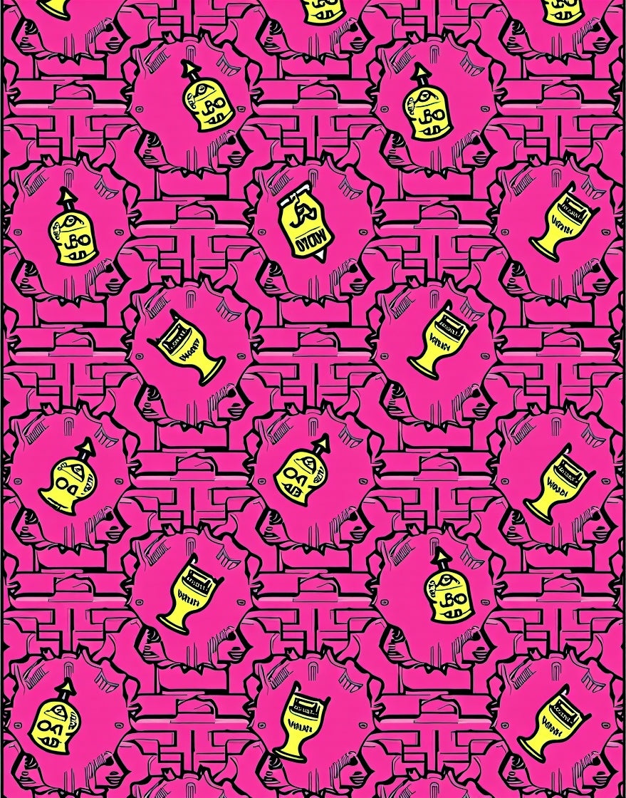Hot Pink Retro Bottle Motif Rug