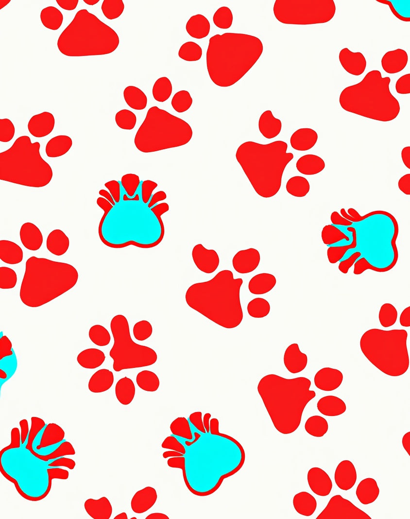 Red Blue Paw Print Repeat Rug