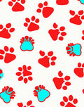 Red Blue Paw Print Repeat Rug