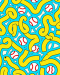 Bold Yellow Swirls with White Red Baseballs Rug