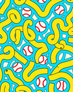 Bold Yellow Swirls with White Red Baseballs Rug