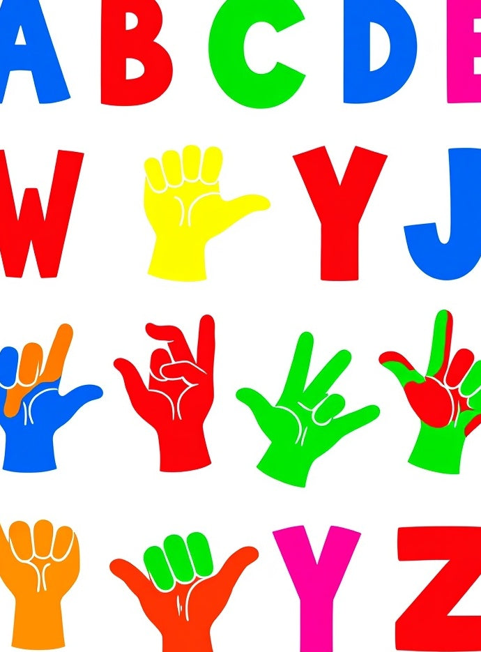 Colorful Alphabet Hands Graphic Rug