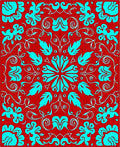 Red Teal Floral Scroll Medallion Rug
