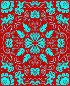 Red Teal Floral Scroll Medallion Rug