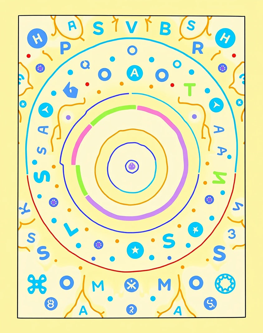 Whimsical Circle Alphabet and Symbols Rug