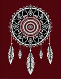 Crimson And White Feather Dreamcatcher Rug