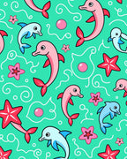 Pink Blue Dolphins Coral Sea Swirls Rug