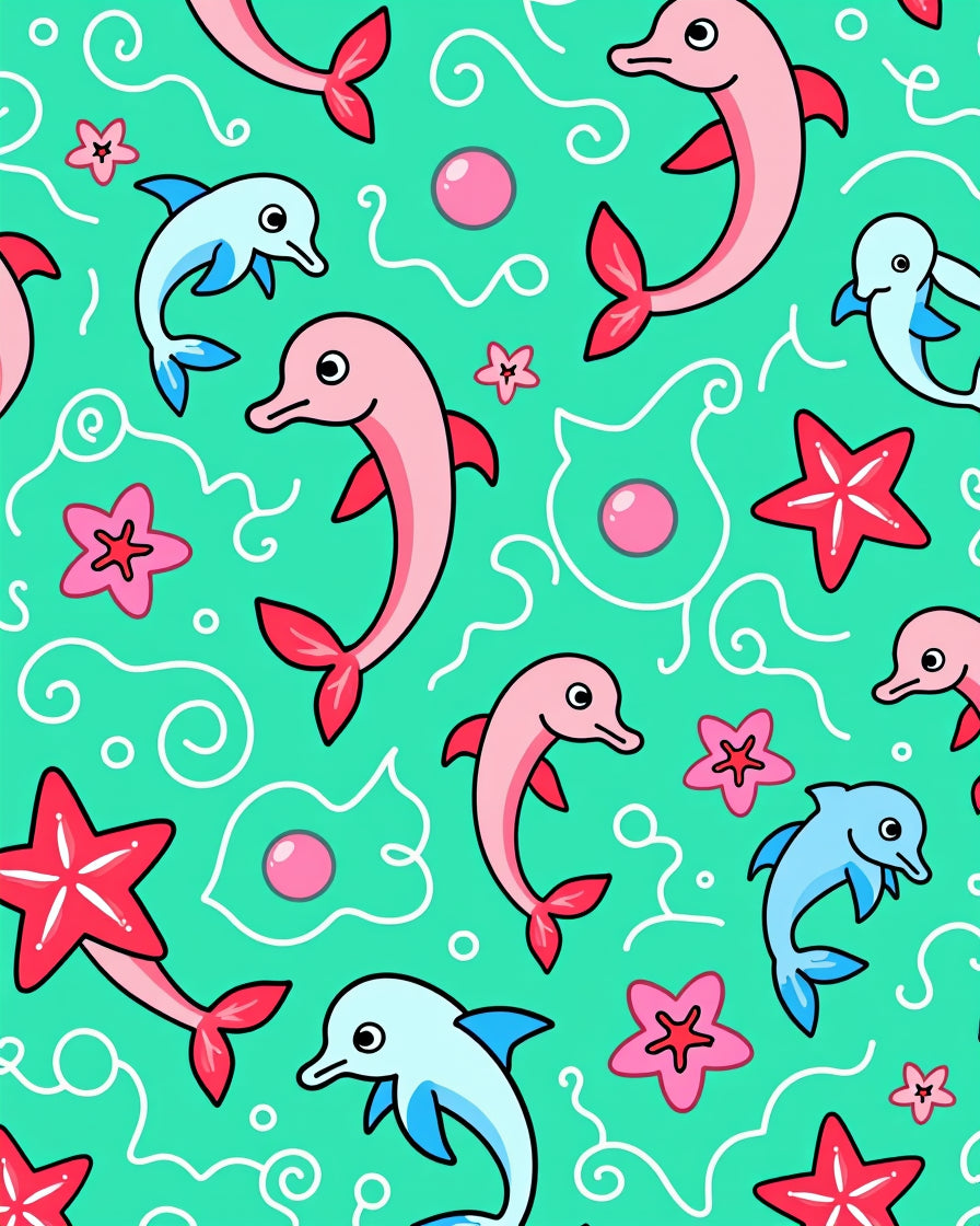 Pink Blue Dolphins Coral Sea Swirls Rug