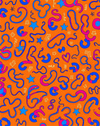 Playful Orange Blue Pink Abstract Swirls Rug