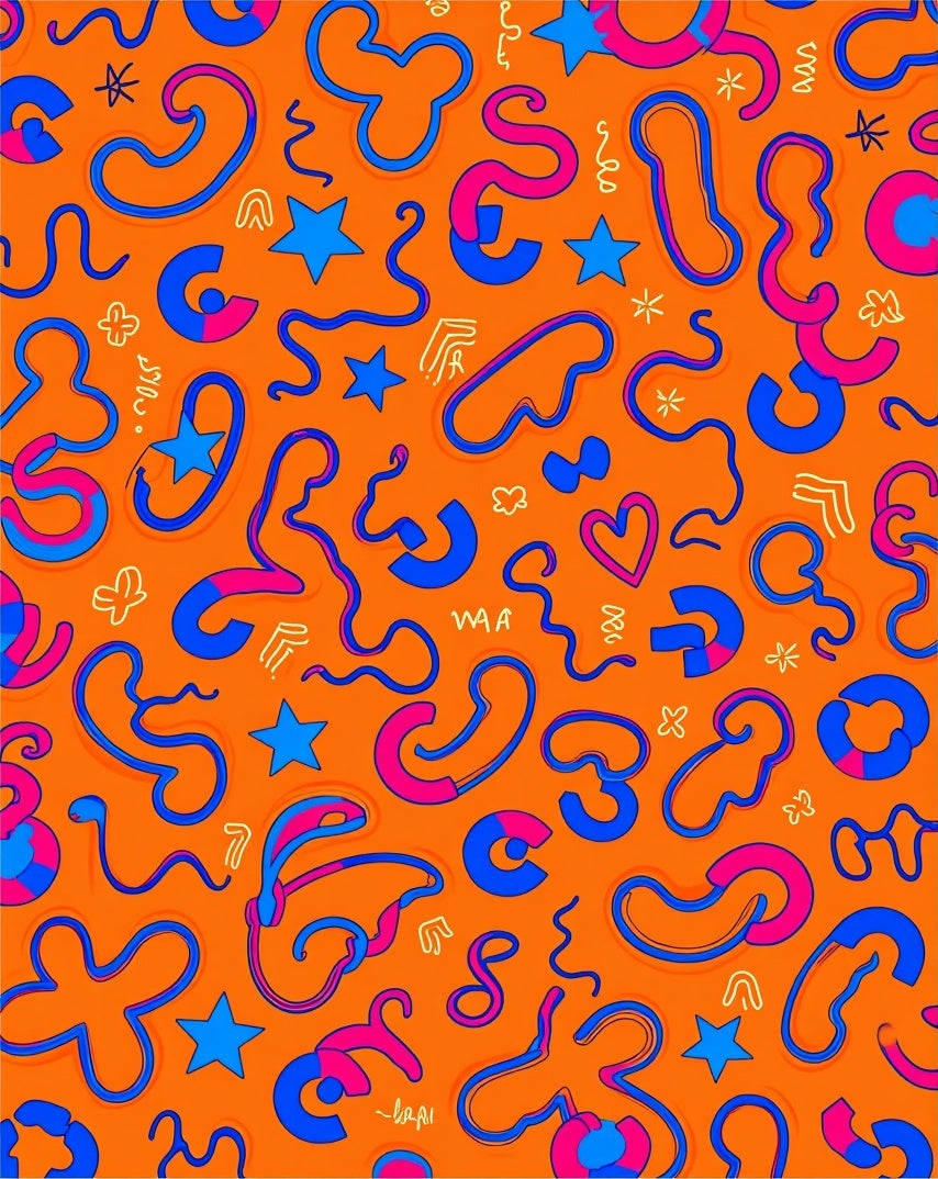 Playful Orange Blue Pink Abstract Swirls Rug
