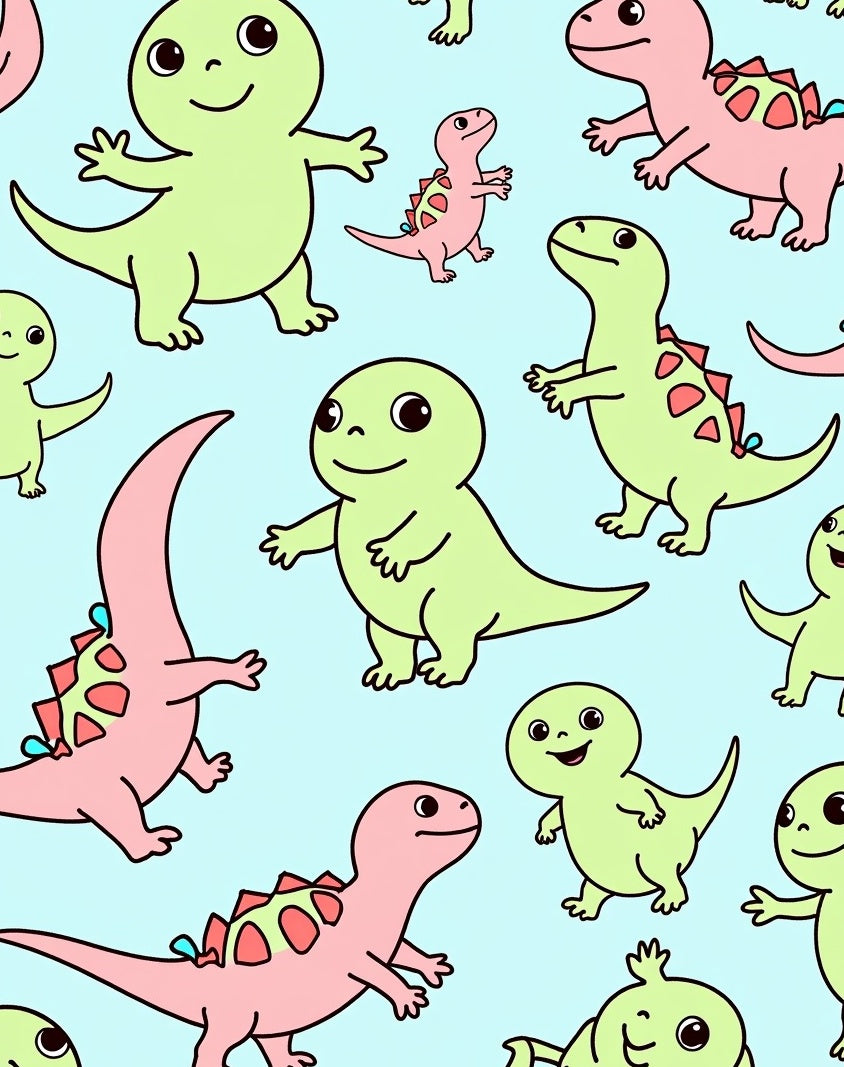 Playful Pink Green Dinosaur Repeat Rug