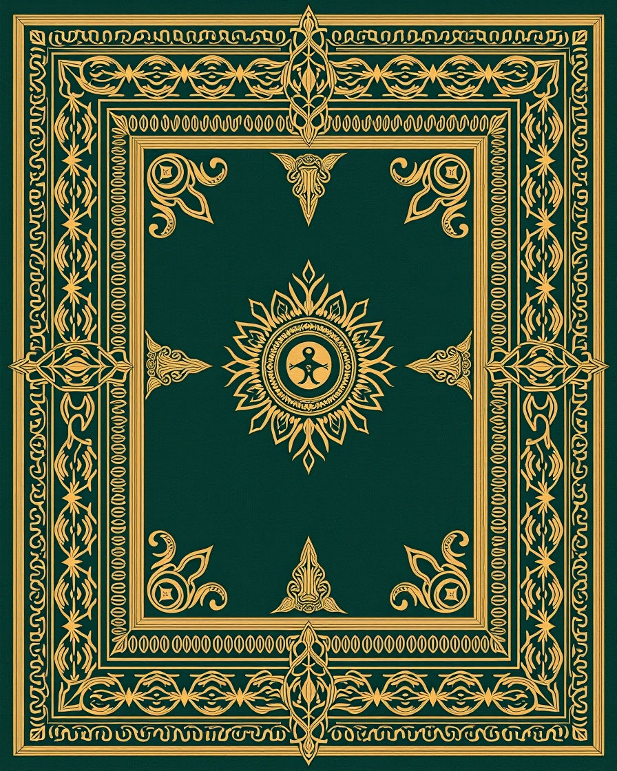 Emerald Green Golden Ornate Medallion Rug