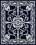 Dark Blue Ornate Floral Garland Rug
