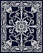 Dark Blue Ornate Floral Garland Rug