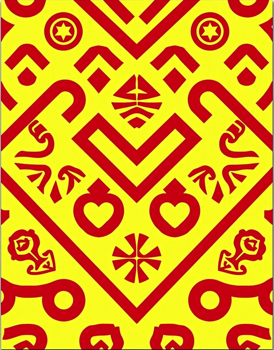 Bright Yellow Red Abstract Geometric Hearts Rug