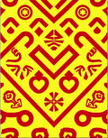 Bright Yellow Red Abstract Geometric Hearts Rug