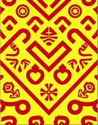 Bright Yellow Red Abstract Geometric Hearts Rug