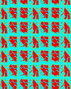 Red Abstract Geometric Tiles Rug