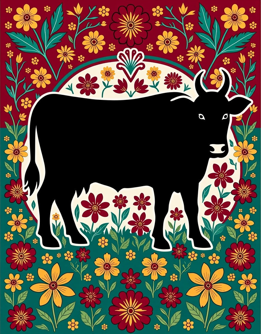 Black Cow Floral Meadow Rug
